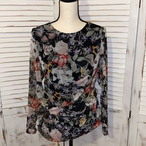 I.N.C. Plus Draped Floral Mesh Blouse